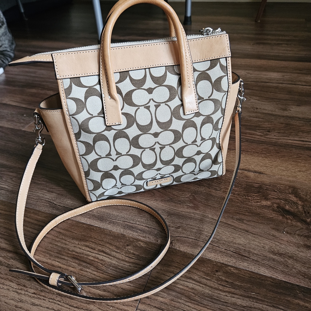 Coach Mini Bleecker Signature Canvas Riley Khaki Crossbody Bag